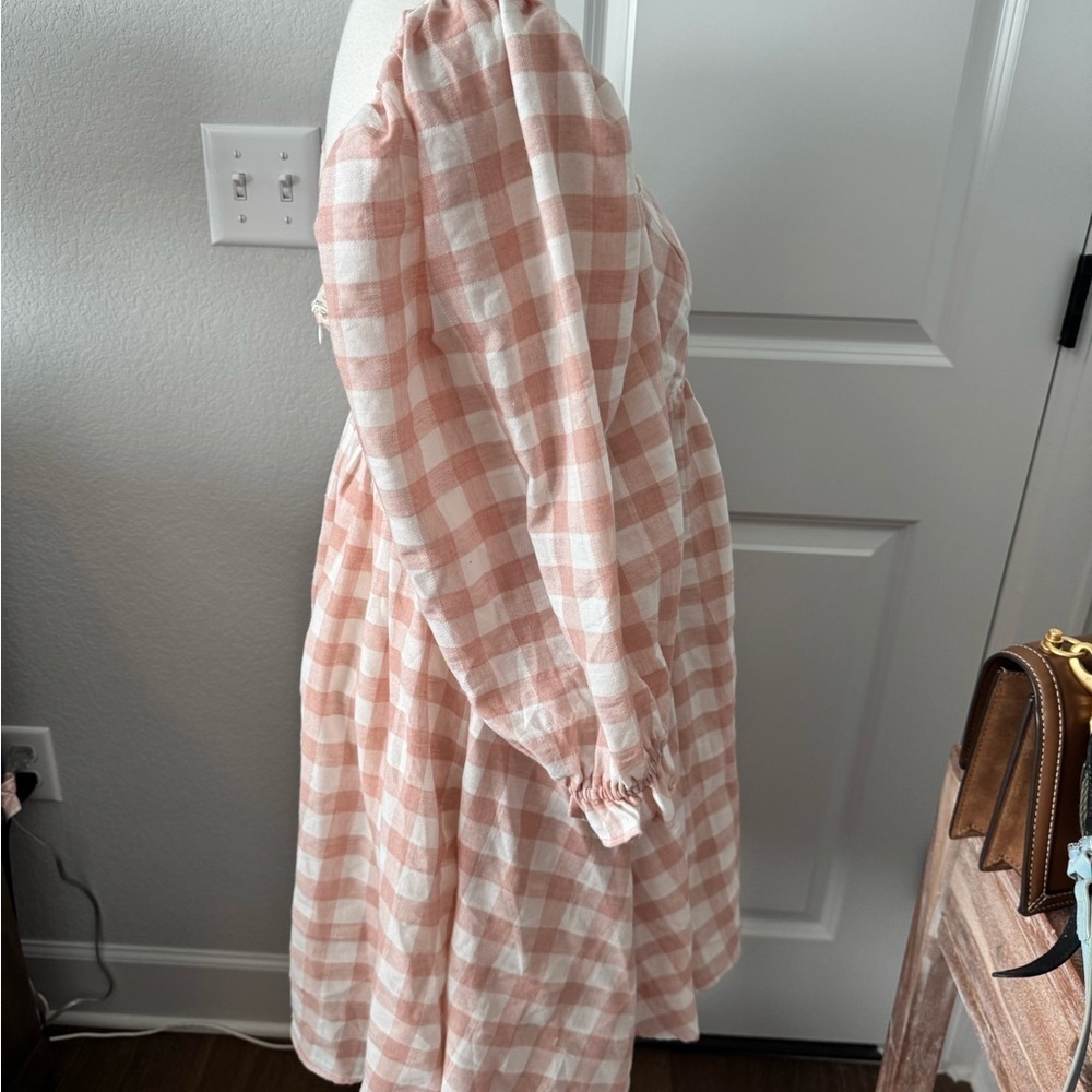 NWT Storia Pink &White Check Plaid Smocked Pleated Dress.  Sz M. - Picture 6 of 9